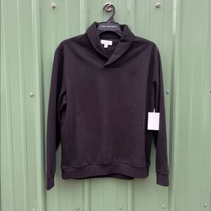 Men's Shawl Collar Black Fleece Sweatshirt Size L